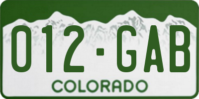 CO license plate 012GAB