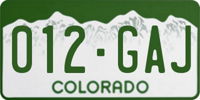 CO license plate 012GAJ