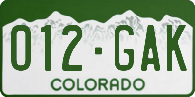 CO license plate 012GAK