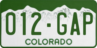 CO license plate 012GAP