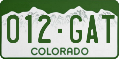 CO license plate 012GAT