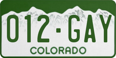 CO license plate 012GAY