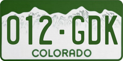 CO license plate 012GDK
