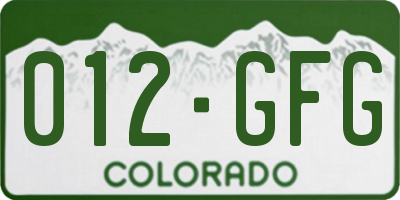 CO license plate 012GFG