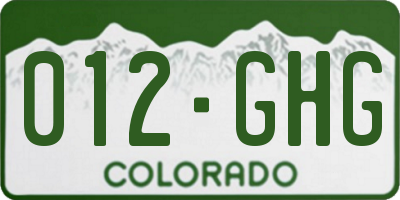 CO license plate 012GHG
