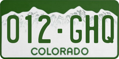 CO license plate 012GHQ