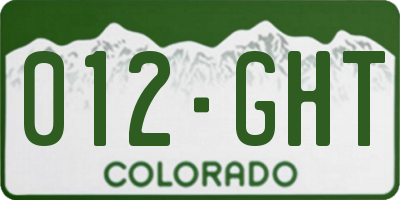 CO license plate 012GHT