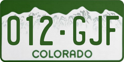 CO license plate 012GJF