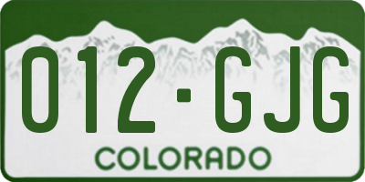 CO license plate 012GJG