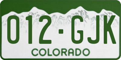 CO license plate 012GJK