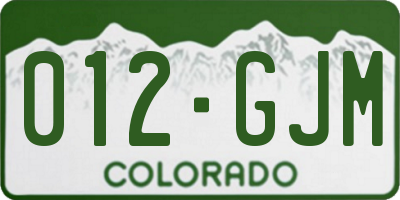 CO license plate 012GJM