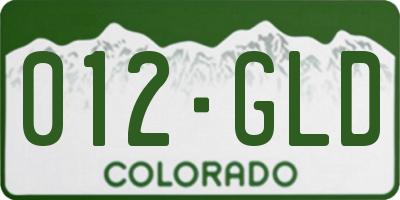 CO license plate 012GLD