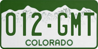 CO license plate 012GMT