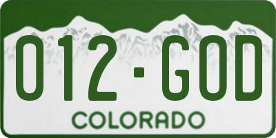 CO license plate 012GOD