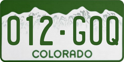 CO license plate 012GOQ