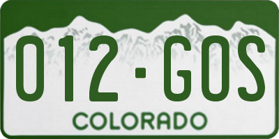 CO license plate 012GOS