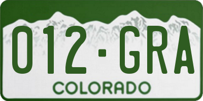 CO license plate 012GRA