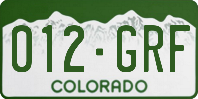 CO license plate 012GRF