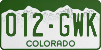 CO license plate 012GWK
