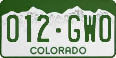 CO license plate 012GWO
