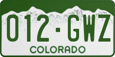 CO license plate 012GWZ