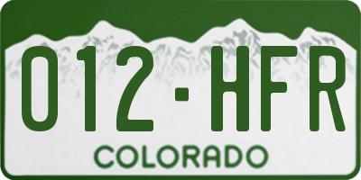 CO license plate 012HFR
