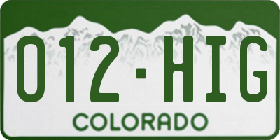 CO license plate 012HIG