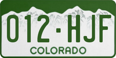 CO license plate 012HJF