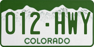 CO license plate 012HWY