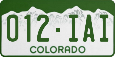 CO license plate 012IAI