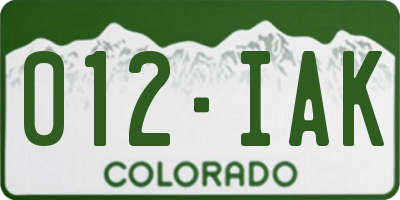 CO license plate 012IAK