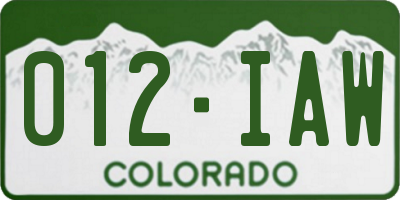 CO license plate 012IAW