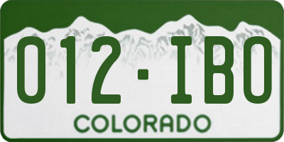 CO license plate 012IBO