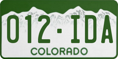 CO license plate 012IDA