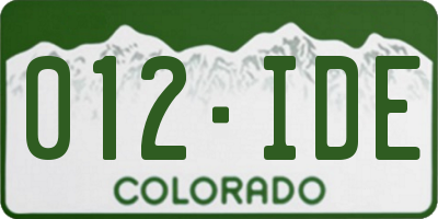 CO license plate 012IDE