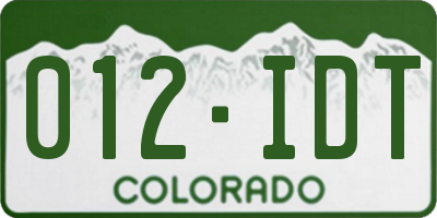 CO license plate 012IDT