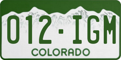 CO license plate 012IGM