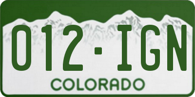 CO license plate 012IGN
