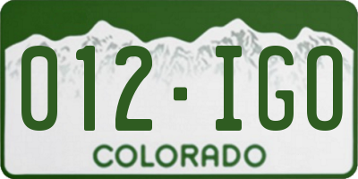 CO license plate 012IGO
