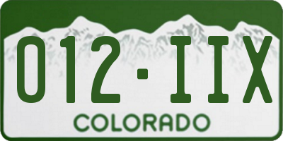 CO license plate 012IIX