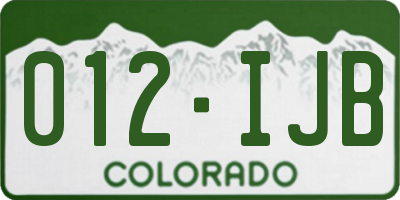 CO license plate 012IJB