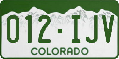 CO license plate 012IJV