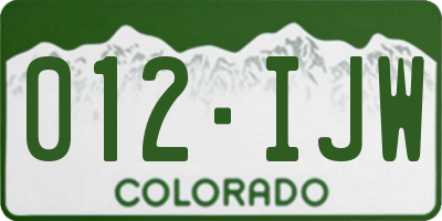CO license plate 012IJW