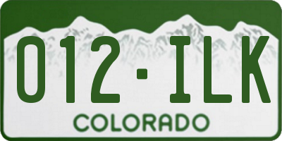 CO license plate 012ILK