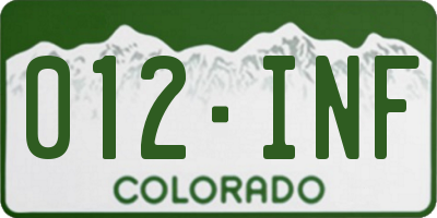 CO license plate 012INF