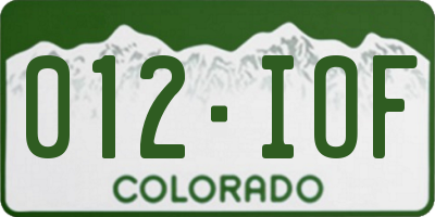 CO license plate 012IOF