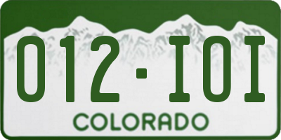 CO license plate 012IOI