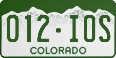 CO license plate 012IOS