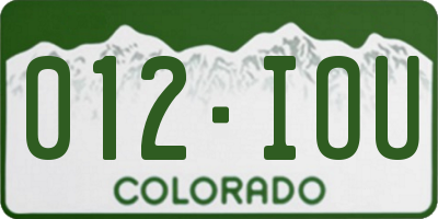 CO license plate 012IOU
