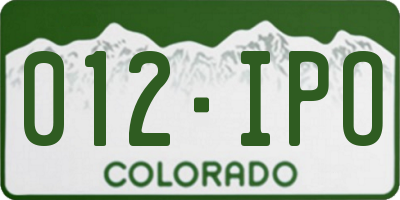CO license plate 012IPO
